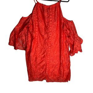Mesmerized Women's Red Cold Shoulder‎ Embroidered Dress Size L Party/Cocktail